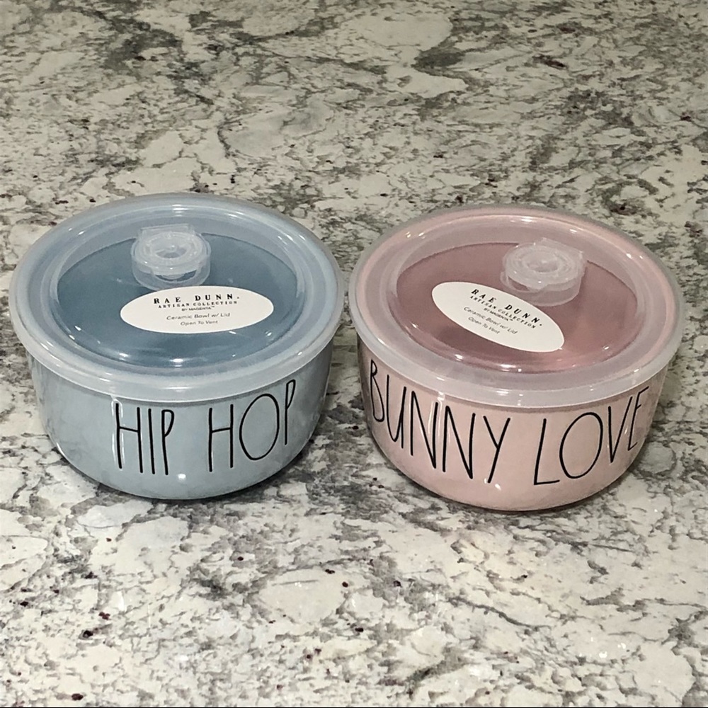 Rae Dunn Easter Ceramic Storage Bowl Containers with Lid Bundle (2)